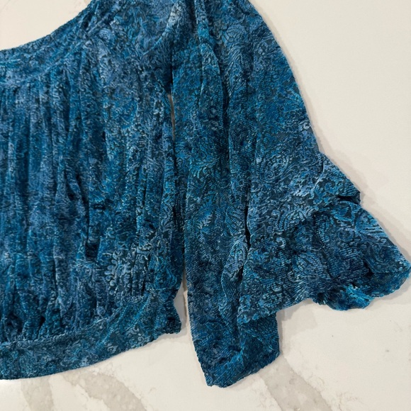 Free People Ginger Berry Sheer Top Burnout Velvet Women’s Medium Midnight Lagoon - Picture 6 of 12